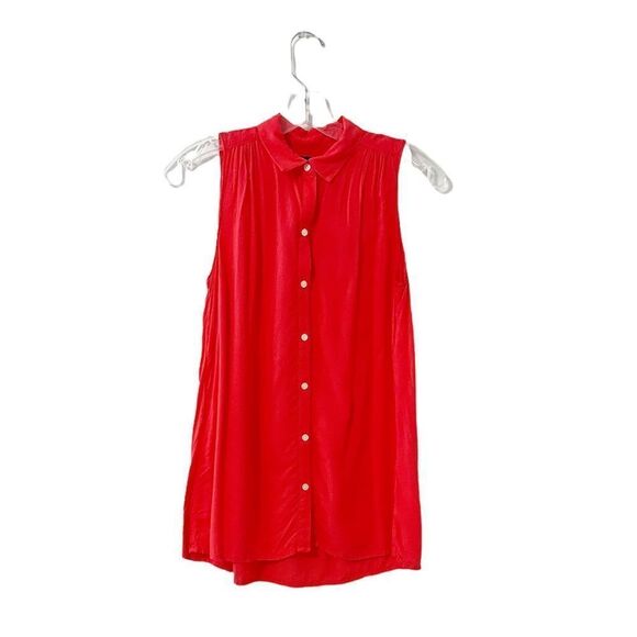 🟢Gap Lightweight Red Sleeveless Collared Button Up Blouse Size XS - Picture 1 of 5